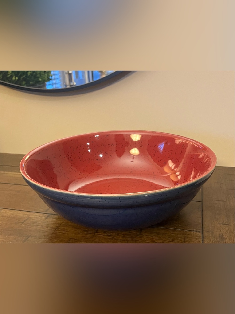 Denby Harlequin Red Blue Large Round Pasta / Serving Bowl 11 3/4"